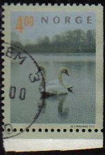 z vendido NORUEGA 1999 Scott 1219 Sello Fauna Aves Cisnes en Lago Michel 1307 usado Norway Norvège Norge 